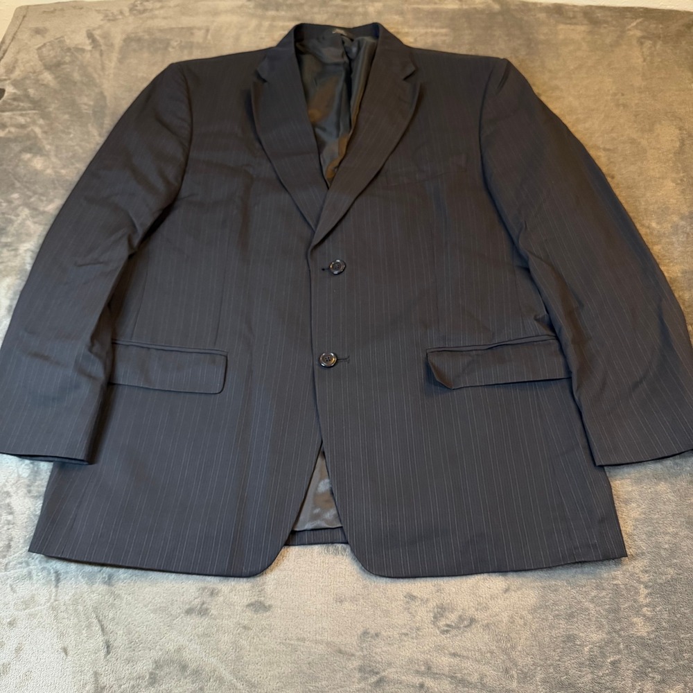 Haggar Pinstripe 2-Button Suit Jacket Blazer Dark Navy Professional Mens 44R